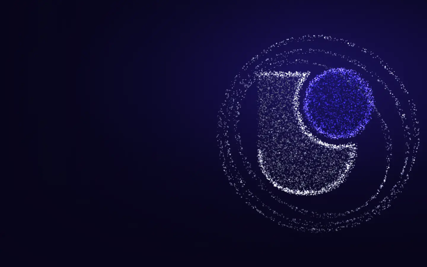 Uniplural Academy 3D particle scene backdrop (dark theme)