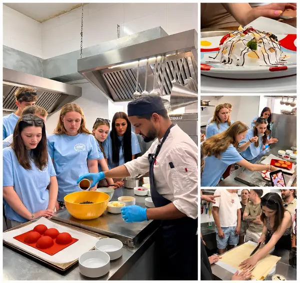 Hungarian Erasmus+ trainees preparing Prinjolata in a professional training kitchen