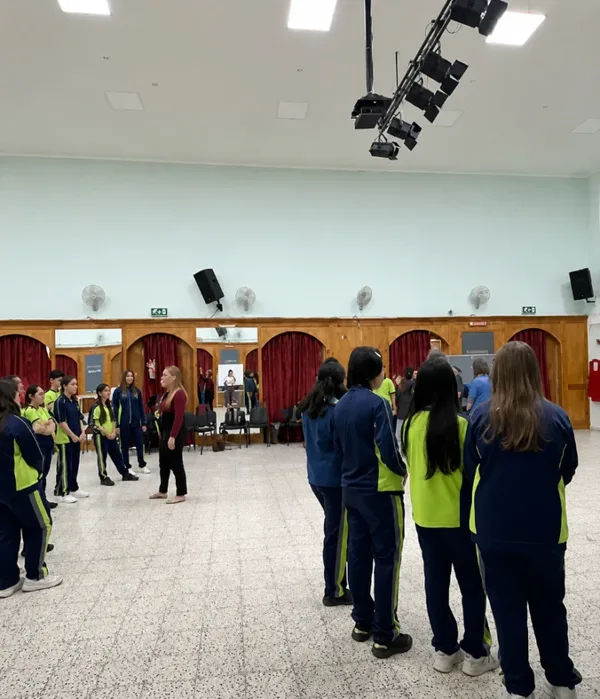 Erasmus+ students and educators during a music and drama cultural exchange session